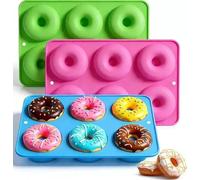 3 Pieces Doughnuts Silicone Moulds 7 cm Non-Stick BPA Free Doughnut Maker for Baking 6 Full-Size Donuts, Muffin, Cake, Biscuit, Bagels in Pink, Blue, Green
