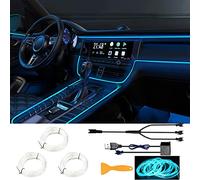 3 Pieces EL Wire Car LED Interior Lights Strip,One interface links three lines, USB Neon Wire Lights Total Length 8m 6mm Wide Sewing Edge Glowing EL Wire Lights for Car Ambient Lighting Kit (Ice Blue)