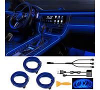 3 Pieces EL Wire Car LED Interior Lights Strip,One interface links three lines, USB Neon Wire Lights Total Length 8m 6mm Wide Sewing Edge Glowing EL Wire Lights for Car Ambient Lighting Kit