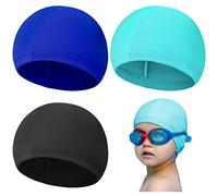 3 Pieces Elastic Swim Caps Comfortable Fabric Swimming Hat Lightweight Swimming Cap Fabric Swimming Cap Comfortable Swimming Hats for Kids Girls and Boys Long or Short Hair