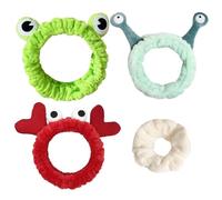 3 Pieces Face Wash Headbands with 1 Hair Tie, Makeup and Skin Care Headbands, Spa Headbands, Snail Frog Crab Flannel Headbands, Elastic and Soft Hairbands for Girls and Women