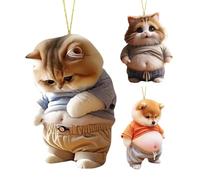 3 Pieces Fat Cat Dog Car Rearview Mirror Decoration, Funny 2D Acrylic Animal Car Ornament, Cute Big Belly Pet Car Pendan, Fat Cat Dog Car Mirror Hanging Ornament, Auto Rearview Mirror Decor