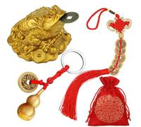 3 Pieces Feng Shui Money Frog Chinese Knot Lucky Coins Feng Shui Brass Wu Lou with Coins Keychain for Longevity Travel Safely Wealth Success and Good Luck with 1 Blessing Card and 1 Red Blessing Bag