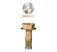 3-Pieces Floor Standing Column Basin Vanity Sink, Luxury Golden Sink Combo with Faucet & Drain and Mirror(Color:B) (B One Size)