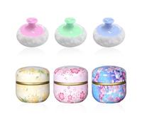 3 Pieces Floral Patterned Metal Jars And 3 Pieces Plush Powder Puffs, Body Puffs, Soft And Fluffy Powder Puffs, Portable Puff Set