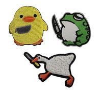 3 Pieces Funny Duck Frog Goose Magic Sticker with Knife - Velcro Fastener Clothing Accessories for Boys Girls Jackets Jeans Backpacks