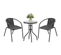 3 Pieces Garden Furniture Set with 2 Stackable Chairs, Black Bistro Set