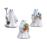3 Pieces Ghost Decor Resin White Figurines Ghost Statue Spooky Halloween Decor Cute Statue Decoration Cute Sculpture For Holiday Home Garden Yard Lawn Flower Pot Planter