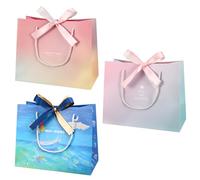 3 pieces Gift Bag Medium, Presents Gift Bags with Ribbon Gift Bags Medium Birthday Gift Bag for Presents Birthday Anniversary, Celebrations, 25 x 20 x 12cm, Purple, Blue, Pink