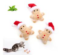 3 Pieces Gingerbread Man Cat Toy, Portable Stuffed Gingerbread Man Cats Chew Toy, Gingerbread Man Catnip Toys for Cats Interactive, Cat Pet Christmas Toys for Indoor and Outdoor Boredom Cat