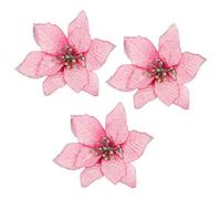 3 Pieces Glitter Poinsettia Christmas Tree Ornaments Artificial Decorative Flowers Christmas Tree Wreaths Decor Ornament Hanging Pendant for Wedding Party New Year Banquet Pink Durability