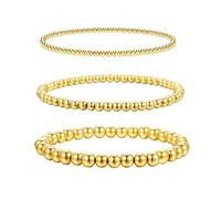3 Pieces Gold Beaded Stretch Bracelet Set - Vintage, Fashionable Simple Stackable Jewelry for Women