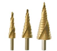 3 Pieces Golden Titanium-Coated For Triangle Shank Step Drill Bit Set With Box For Perforated Metal Iron Aluminum Brass Step Drill Bit Set