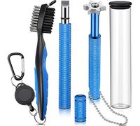 3 Pieces Golf Club Groove Sharpener Retractable Golf Brush and 6-Head Groove Sharpener Re-Grooving Tool and Cleaner for All Golf Irons Pitching, Sand, Lob, Approach Wedges, Utility Clubs (Blue)