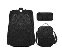 3 Pieces Gothic-Wallpaper Backpack Set, Adjustable Shoulder Bag Set with Lunch Box Pencil Case