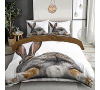 3 Pieces Gray Brown Personality Rabbit Bedding Set With Pillowcases Simple Animals Duvet Cover With Zipper Closure Soft Microfiber Quilt Cover Bedroom Accessories Super King 260X220Cm