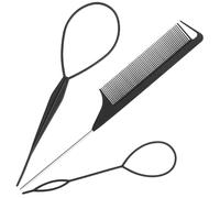3 Pieces Hair Comb - Topsy Tail Hair Tool, Anti-Static Tail Combs Hair Braiding Tool French Braid Accessories Salon Barber Hairdressing Combs for Women and Men (Black)