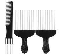 3 Pieces Hair Lift Combs with Metal Prongs for Women Stainless Steel Afro Hair Pick Set Salon Teasing Back Combs Perfect for Natural Curly Afro Hair, Essential Hairdressing Styling Tool(Black)