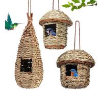 3 Pieces Hanging Bird House, Grass Bird Nest Hanging Birds House, Wild Bird Nest Outdoor Grass Nesting Bag Nesting Boxes Birds Hanging Hand-Woven Bird House for Small Such as Hummingbirds Robin Spade