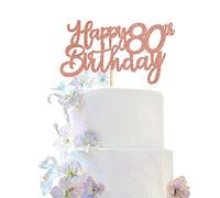 3 Pieces Happy 80th Birthday Cake Topper Rose Gold Glitter 80 Cupcake Toppers Happy 80th Birthday Cake Decoration for 80th Cheers to 80 Birthday Party Decoration Supplies