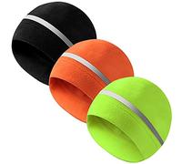 3 Pieces High Visibility Reflective Beanie Hat with Reflective Stripe Safety Beanies Hat for Outdoor Work Sports, & More(Fluorescent Green, Fluorescent Orange, Black)