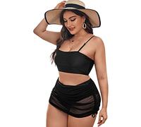 3 Pieces High Waist Spaghetti Straps Swimsuit Plus Size Bikini Lacing Swimwear Bathing Suit Beachwear With Cover-ups Drawstring Swimsuit Cover Up Oversized Female Swimwear Plus Size Swimming Suits Fat