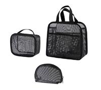 3 Pieces Hollow Out Cosmetic Bag Set with Zippers Makeup Bags Storage Organized for Easy Organization and Transport Polyester Mesh Bag
