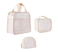 3 Pieces Hollow Out Cosmetic Bag Set with Zippers Makeup Bags Storage Organized for Easy Organization and Transport Polyester Mesh Bag