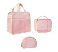 3 Pieces Hollow Out Cosmetic Bag Set with Zippers Makeup Bags Storage Organized for Easy Organization and Transport Polyester Mesh Bag