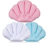 3 Pieces Inflatable Bath Pillow with Suction Cups, Terry Cloth Covered Shell Shape Bathtub Spa Pillow Comfortable Soft Cushion, Neck Support(Pink, Blue, White)