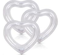 3 Pieces Inflatable Heart Pool Float, Glitter Inflatable Swim Rings Bachelorette Party Pool Float Tube, Heart Shaped Summer Swimming Ring, Water Beach Party for Adults (White, 47x39Inch)