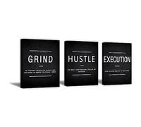 3 Pieces Inspirational Canvas Wall Art Grind Hustle Execution Print Posters Motivation Entrepreneur Positive Quotes Painting Picture Wall Decor for Home Bedroom Living Room (12" x 16"×3PCS, Framed)