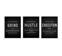 3 Pieces Inspirational Canvas Wall Art Grind Hustle Execution Print Posters Motivation Entrepreneur Positive Quotes Painting Picture Wall Decor for Home Bedroom Living Room (12" x 16"×3PCS, Unframe)