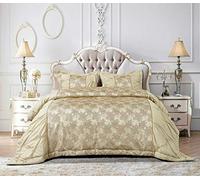 3 Pieces Jacquard Quilted Luxury Bedspread Pin Tuck Comforter with Pillow Sham (Super King, Gold)