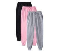 3 Pieces Joggers For Women Cuffed Ankles Sweatpants Elasticated High Waist Joggers Ladies Solid Color Drawstring Hiking Jogging Bottoms Baggy Tracksuit Bottoms With Pockets Travel Outdoor Streetwear