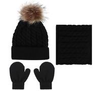 3 Pieces Kids Winter Hat Gloves Scarf Set, Small Warm Knitted Beanie Hat Scarf Set Kids Thick Hat Scarf and Snow Gloves Set, Soft Winter Accessories Sets for Boys Girls (Black)
