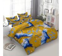 3 Pieces King Duvet Cover, Soft Brushed Microfiber Mustard Yellow Printed Bedding Set - Chinese Hand-Drawn Animal Traditional Comforter Cover with Zipper Closure for Boys Girls Teenagers 230 × 220 cm