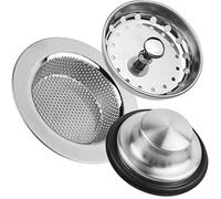 3 Pieces Kitchen Sink Stopper Strainer, 3 in 1 Kitchen Sink Basket Strainer, Universal Anti-Clogging Stainless Steel Sink Disposal Stopper, Perforated Basket Drain Filter Sieve