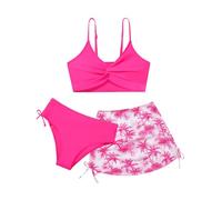 3 Pieces Knot Girls Bikini Set with Skirts Spaghetti Strap Beach Bathing Suit Swimwear Girl's Stitch Swimsuits Size 8 9 10-12 12-14 15 16 Years