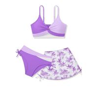 3 Pieces Knot Girls Bikini Set with Skirts Spaghetti Strap Beach Bathing Suit Swimwear Girl's Stitch Swimsuits Size 8 9 10-12 12-14 15 16 Years