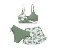 3 Pieces Knot Girls Bikini Set with Skirts Spaghetti Strap Beach Bathing Suit Swimwear Girl's Stitch Swimsuits Size 8 9 10-12 12-14 15 16 Years