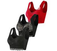 3 Pieces Lace Bras Wide Strap Seamless No Strangulation Comfort Sleep Bras Plus Size Women Underwear Bralette Crop Top Sexy Female Bra Large Top Female Push Up Brassiere Laced Bra