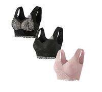 3 Pieces Lace Bras Wide Strap Seamless No Strangulation Comfort Sleep Bras Plus Size Women Underwear Bralette Crop Top Sexy Female Bra Large Top Female Push Up Brassiere Laced Bra