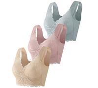 3 Pieces Lace Bras Wide Strap Seamless No Strangulation Comfort Sleep Bras Plus Size Women Underwear Bralette Crop Top Sexy Female Bra Large Top Female Push Up Brassiere Laced Bra