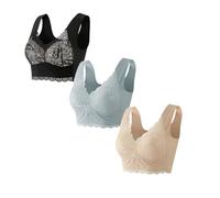 3 Pieces Lace Bras Wide Strap Seamless No Strangulation Comfort Sleep Bras Plus Size Women Underwear Bralette Crop Top Sexy Female Bra Large Top Female Push Up Brassiere Laced Bra