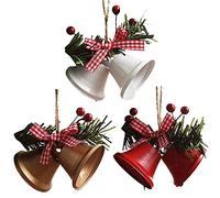 3 Pieces Large Metal Jingle Bells with Holly Berry Xmas Hanging Ornaments for Christmas Tree DIY Craft Holiday Party Decoration Supplies