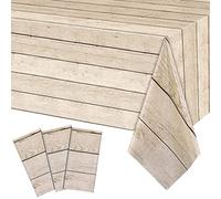 3 Pieces Light Wood Grain Tablecloths Rustic Plastic Table Covers for Rectangle Table Vintage Farmhouse Western Table Cloth for Barn Birthday Wedding Party Decoration Supplies, 54 x 108 Inch