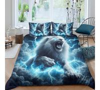 3 Pieces Lion Thunderstorm Duvet Cover,3D Printed Thunder Beast Bedding Set,2 Pillowcases,Hidden Zipper,Microfiber Sport Quilt Cover,King（220x240cm）
