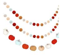 3 Pieces Little Pumpkin Fall Felt Ball Garland Pom Pom Garland Pumpkin Banner Ball Decor Pumpkin Decor Felted Pumpkins Felt Ball Garland for Atumn Thanksgiving Halloween(Bright Color)