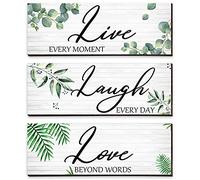 3 Pieces Live Laugh Love Wooden Sign Eucalyptus Leaves Wall Sign Farmhouse Botanical Leaf Sign Green Plants Hanging Wood Plaque Family Quotes Rustic House Wall Decor for Home Living Room Decoration